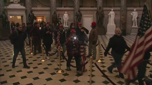 Rioters in US Capitol Statuary Hall
