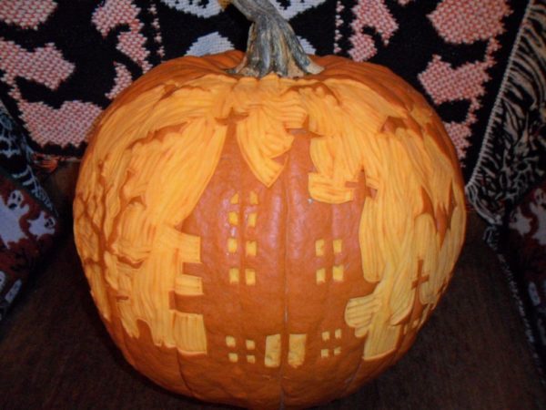 H linoleum cut pumpkin