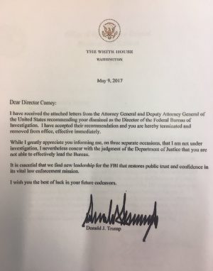 Trump's dismissal letter to Comey