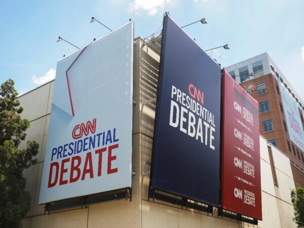 CNN presidential debate signs, June 2024