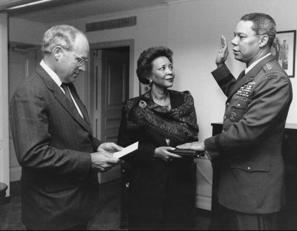 Colin Powell being sworn in as Chairman of the Joint Chiefs of Staff